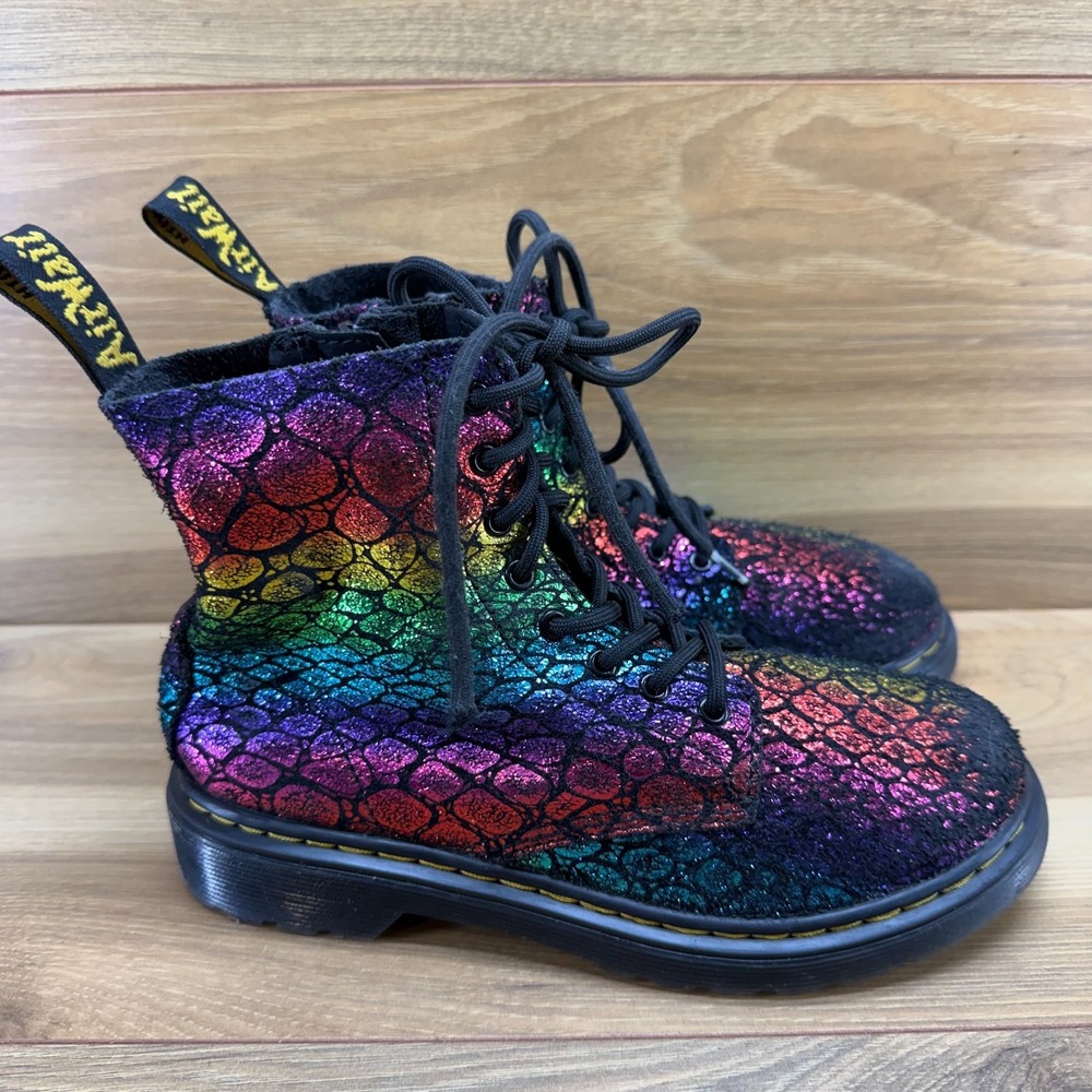 Dr‎ Martens Combat Rainbow Boots Youth Kids 3 Suede Zip Punk